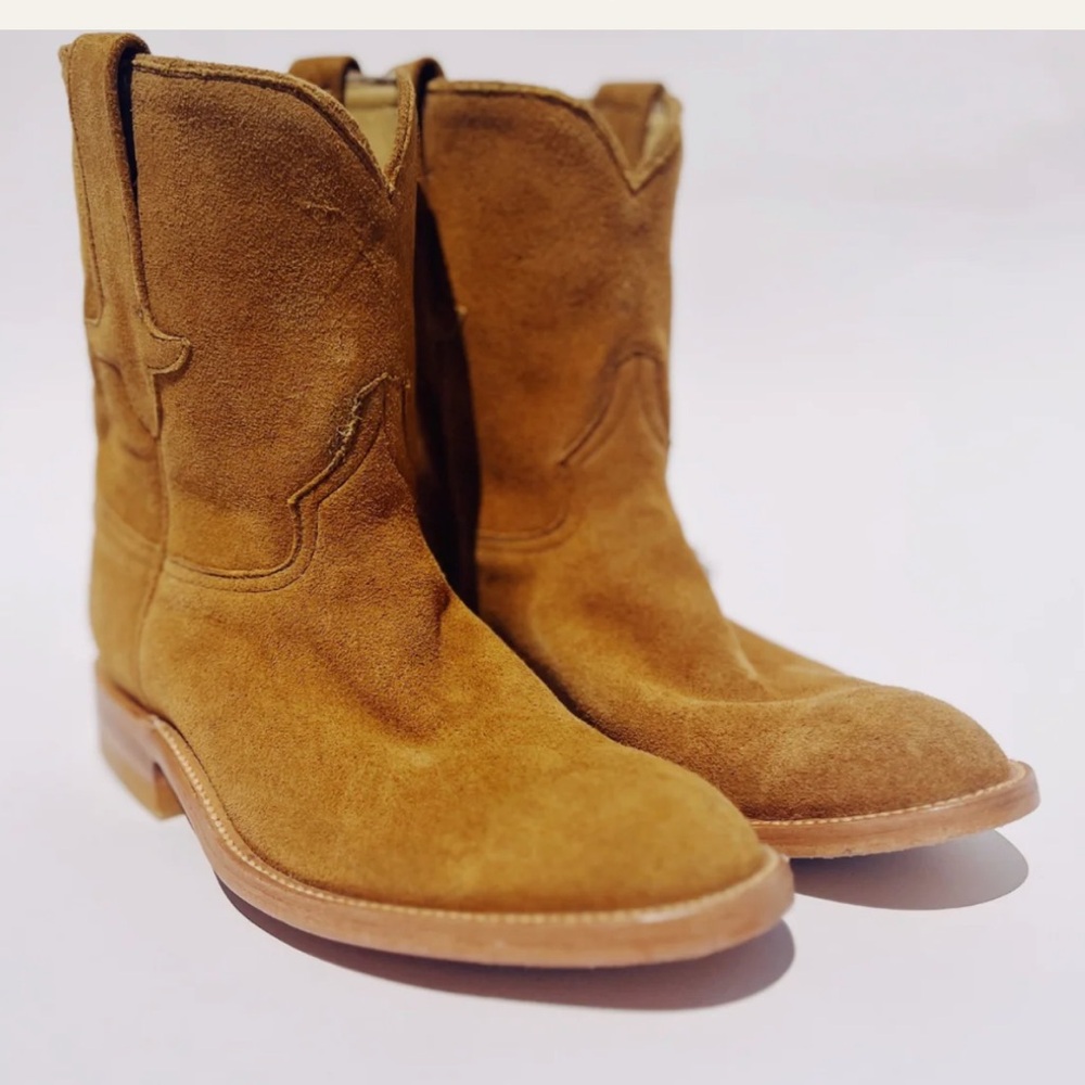 Hey Gang tan suede Ranch boots NEW in box!